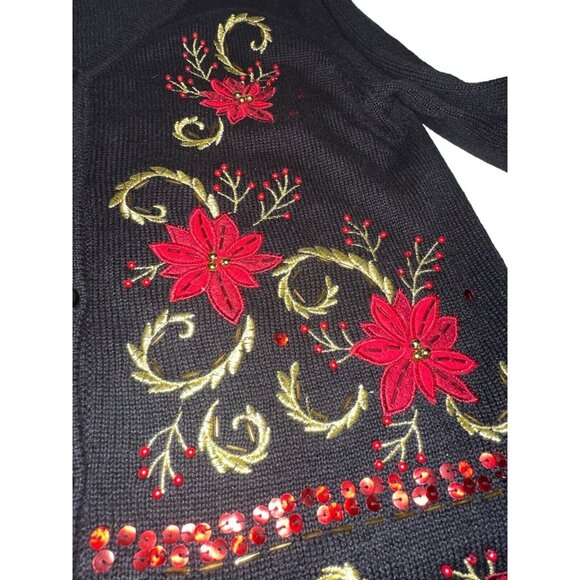 SML Design Womens Beaded Cardigan Sweater Sz M Ramie Cotton Blend Holiday - Picture 4 of 6